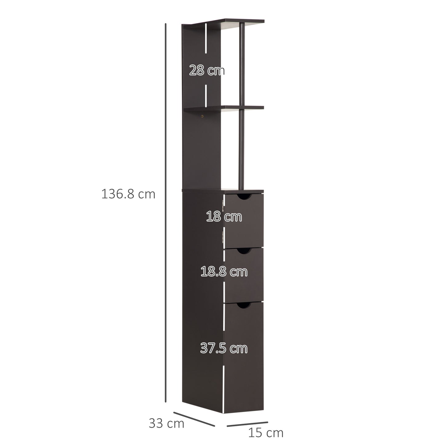 Tall Bathroom Cabinet, Freestanding Slim Bathroom Storage Cabinet with 2-Tier Open Shelf and 2 Drawers for Small Space