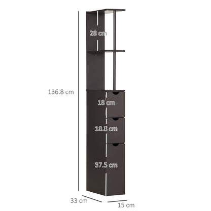 Tall Bathroom Cabinet, Freestanding Slim Bathroom Storage Cabinet with 2-Tier Open Shelf and 2 Drawers for Small Space