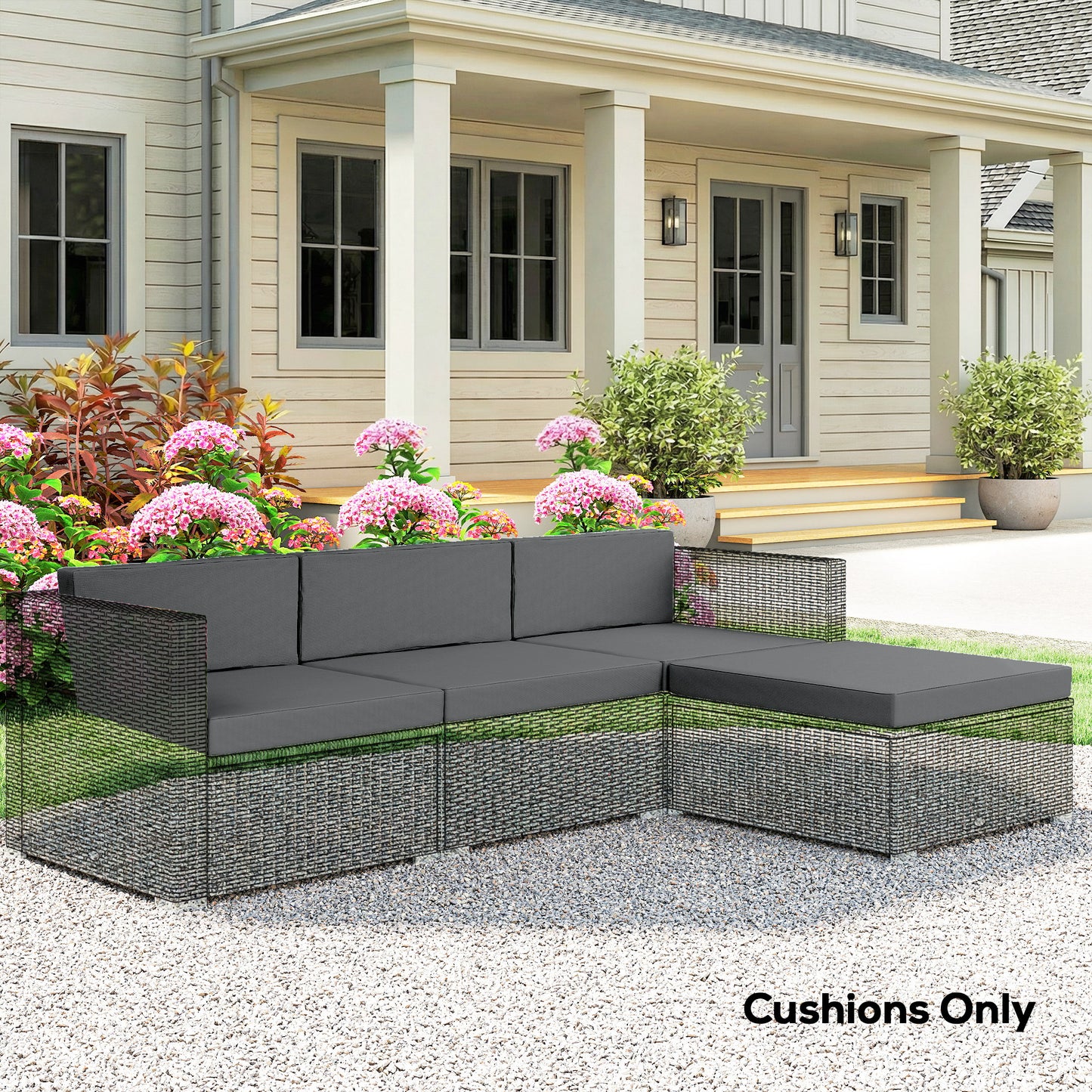 7-Piece Patio Furniture Cushions, Outdoor Loveseat Cushion with Removable Covers for Rattan Furniture, 60x60 cm, Dark Grey