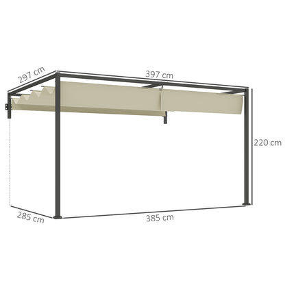 3 x 4m Steel Pergola, with Retractable Canopy - Khaki