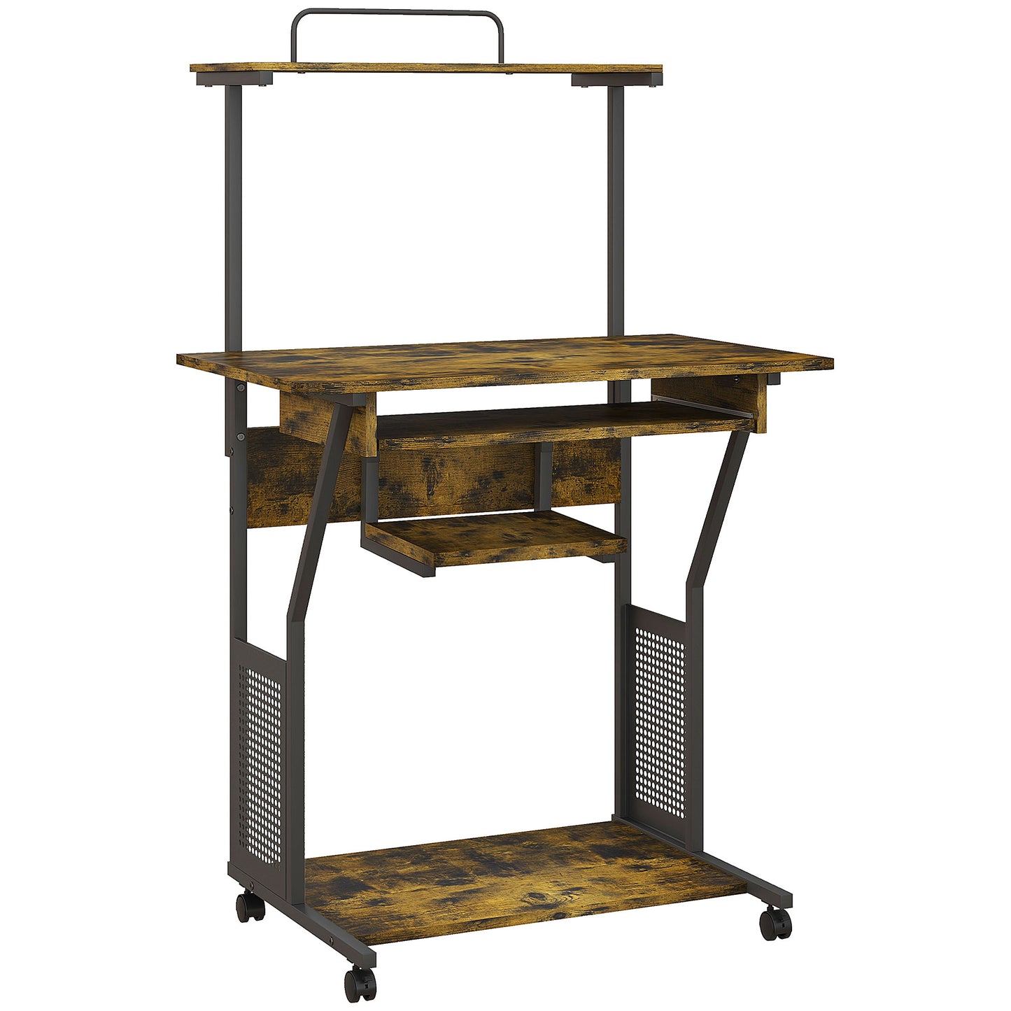 Multi-Storage Work Desk, with Sliding Keyboard Tray - Brown/Black