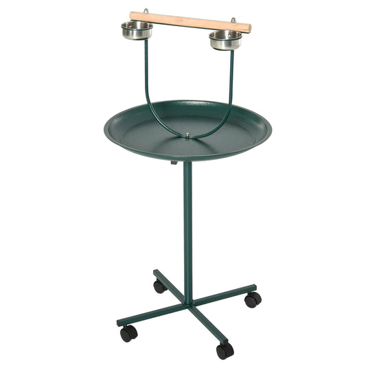 Bird Perch Stand with Four Wheels, Feeding Bowls, for Small, Medium Birds, Green