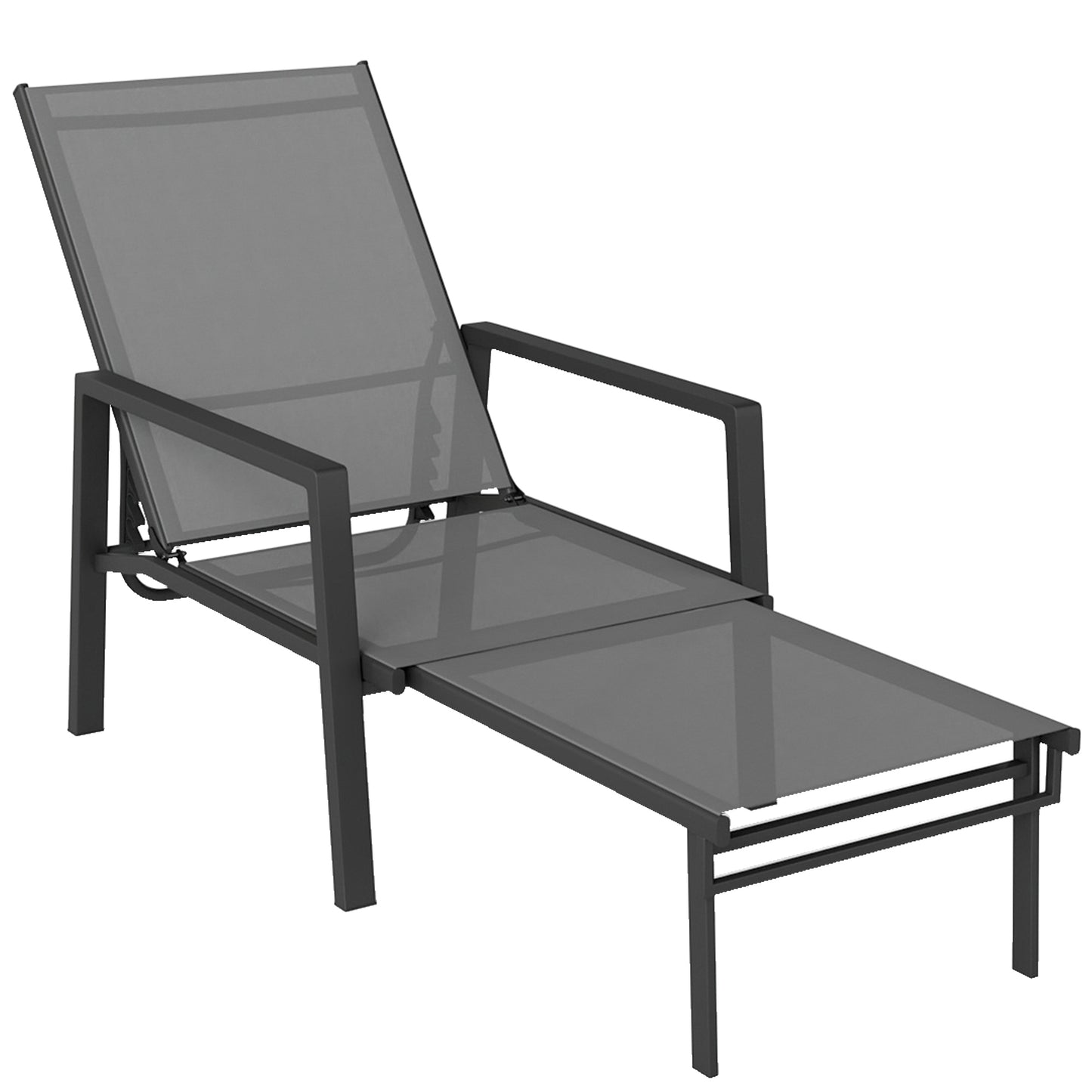Sun Lounger Retracable Footrest 5-Position Adjustable Steel Frame for Beach, Porch, Patio, Camping, Dark Grey