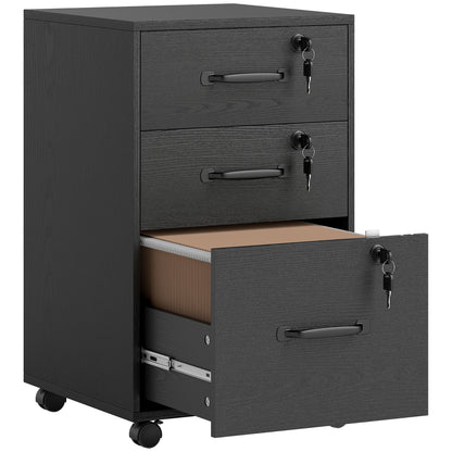 Three Drawer Wood-Effect Filing Cabinet - Black