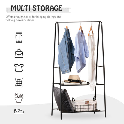 Metal Clothes Rack Coat Garment Hanger Hallway Organiser Hanging Rail Stand 2-tier Shoe Shelving A Shaped 77L x 45W x 153H cm