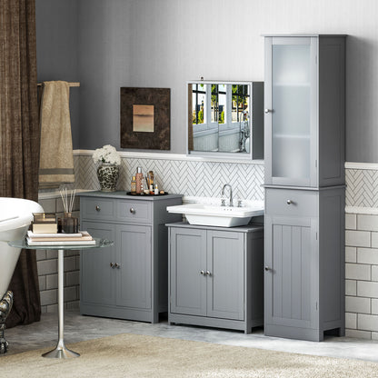 Under Sink Bathroom Cabinet, Freestanding Under Sink Cabinet with 2 Doors and Adjustable Shelf for Basin without or with Pede