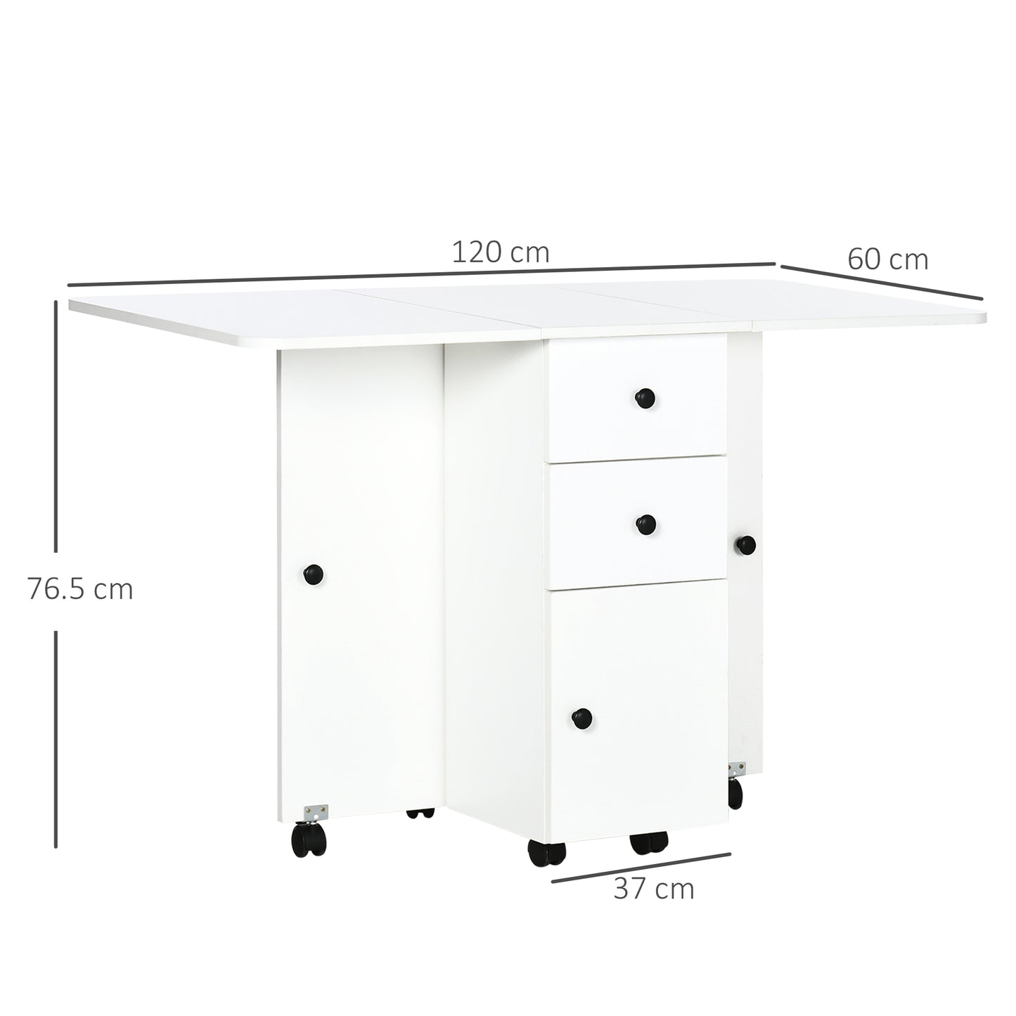 Multi-Storage Six-Person Drop Leaf Dining Table - White