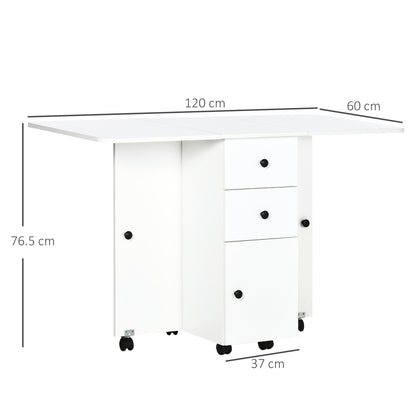 Multi-Storage Six-Person Drop Leaf Dining Table - White