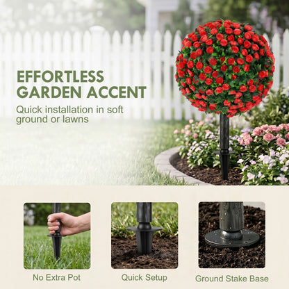 Artificial Rose Topiary UV Resistant, 2-Pack Fake Plants, 55 cm, Red