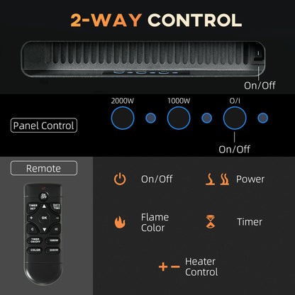 127cm/50" Electric Fireplace, 2000W Recessed and Wall Mounted Electric Fire with Remote Control, 9 Flame Colour and Crystal