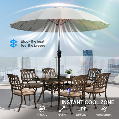 2 m Shanghai Garden Parasol Umbrella with 16 Fibreglass Ribs, Outdoor Parasol Sun Shade with Crank & Tilt, Light Grey
