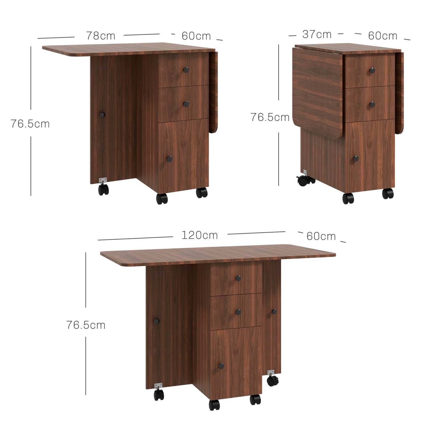 Multi-Storage Six-Person Drop Leaf Dining Table - Distressed Brown