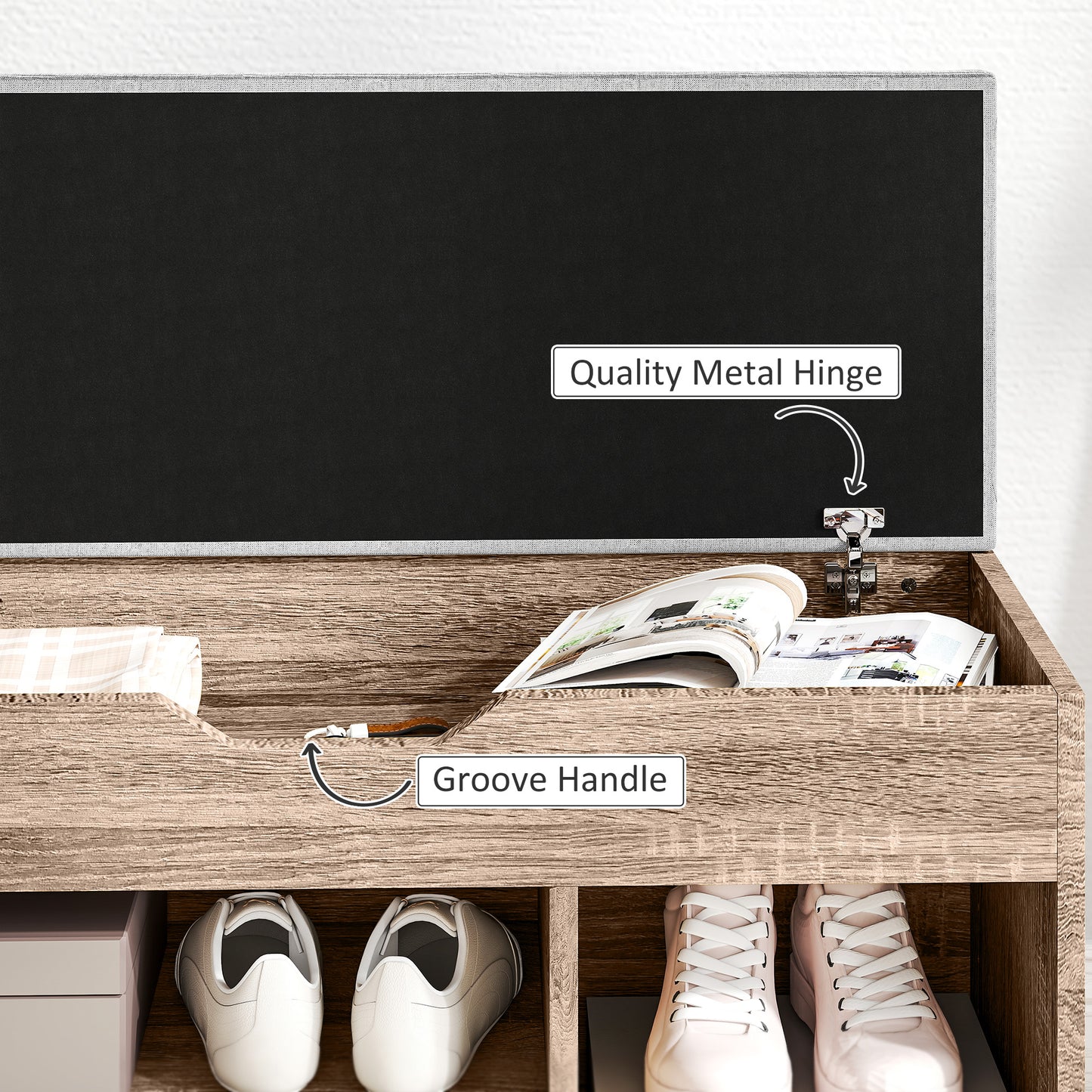 Shoes Cabinet Bench Hidden Storage Padded Seat Organiser Footwear Rack Hallway Grey Wood Grain