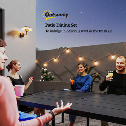 Seven-Piece Minimal Metal Garden Dining Set, with Parasol Hole - Black