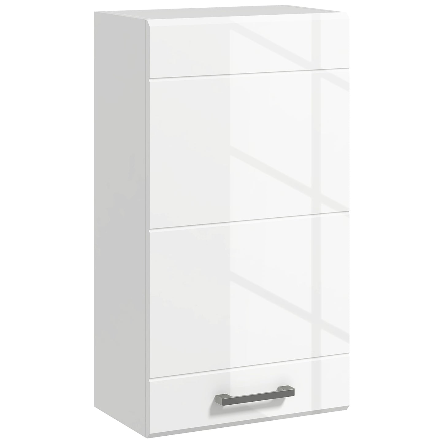 Bathroom Wall Cabinet, High Gloss Bathroom Storage Cabinet with Soft-Close Door, 3 Shelves, Adjustable Shelf, White