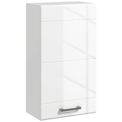 Bathroom Wall Cabinet, High Gloss Bathroom Storage Cabinet with Soft-Close Door, 3 Shelves, Adjustable Shelf, White