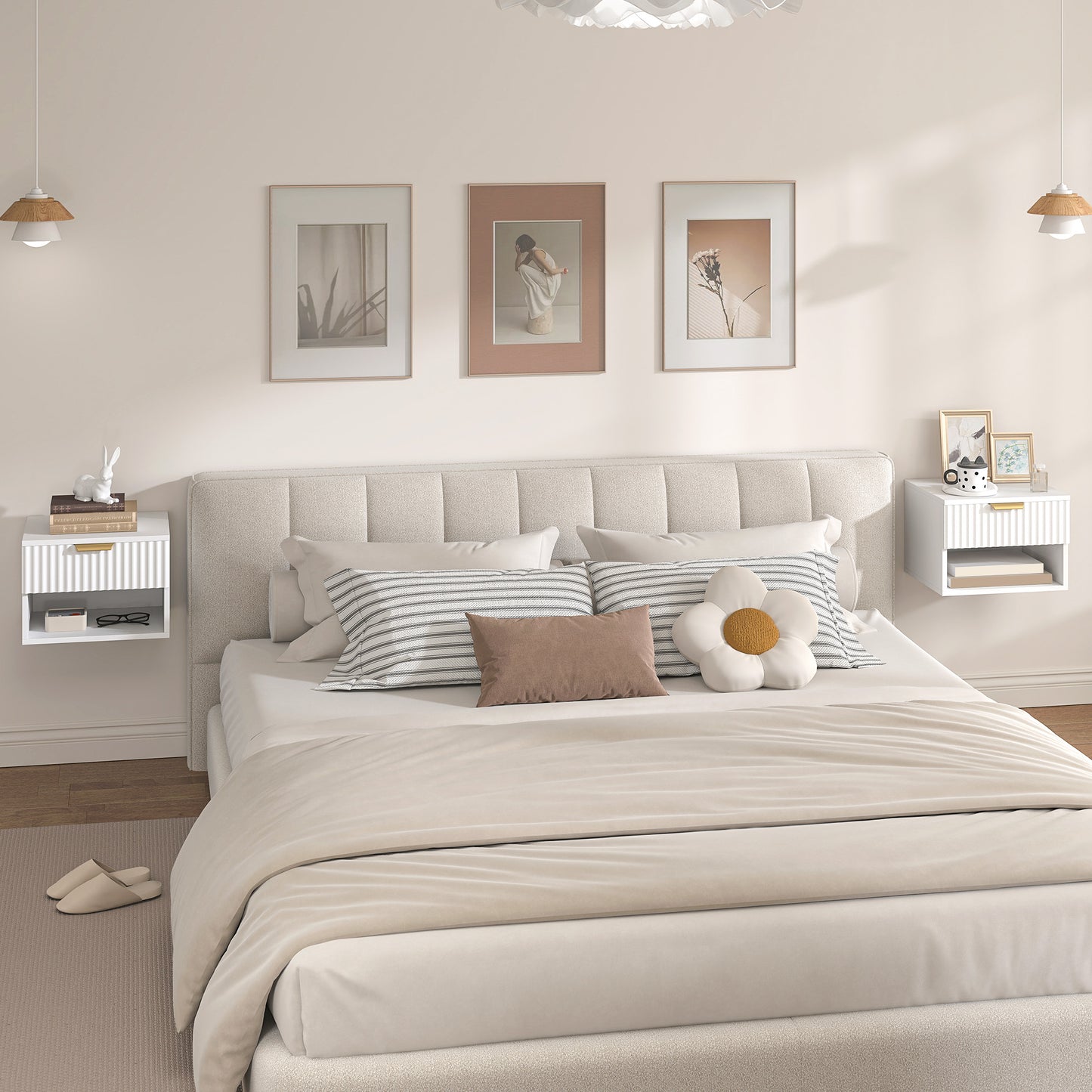 Floating Nightstands Set of 2, Modern Wall Mounted Bedside Tables, White