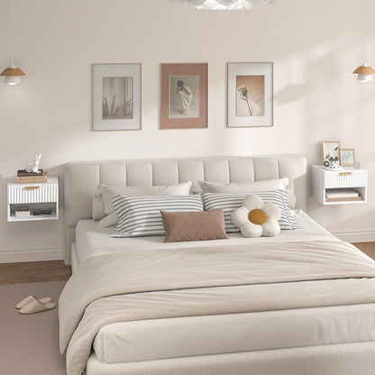 Floating Nightstands Set of 2, Modern Wall Mounted Bedside Tables, White