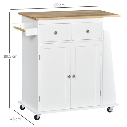 Kitchen Island on Wheels, Mobile Storage Trolley, Rolling Kitchen Cart with Rubber Wood Top, 2-Door Cabinets, 2 Drawers