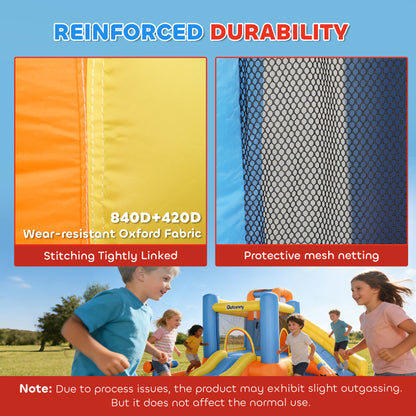 5 in 1 Bouncy Castle for Children, Inflatable Bounce House with Dual Slides, Pool, Climbing Wall, Water Cannons, Blower