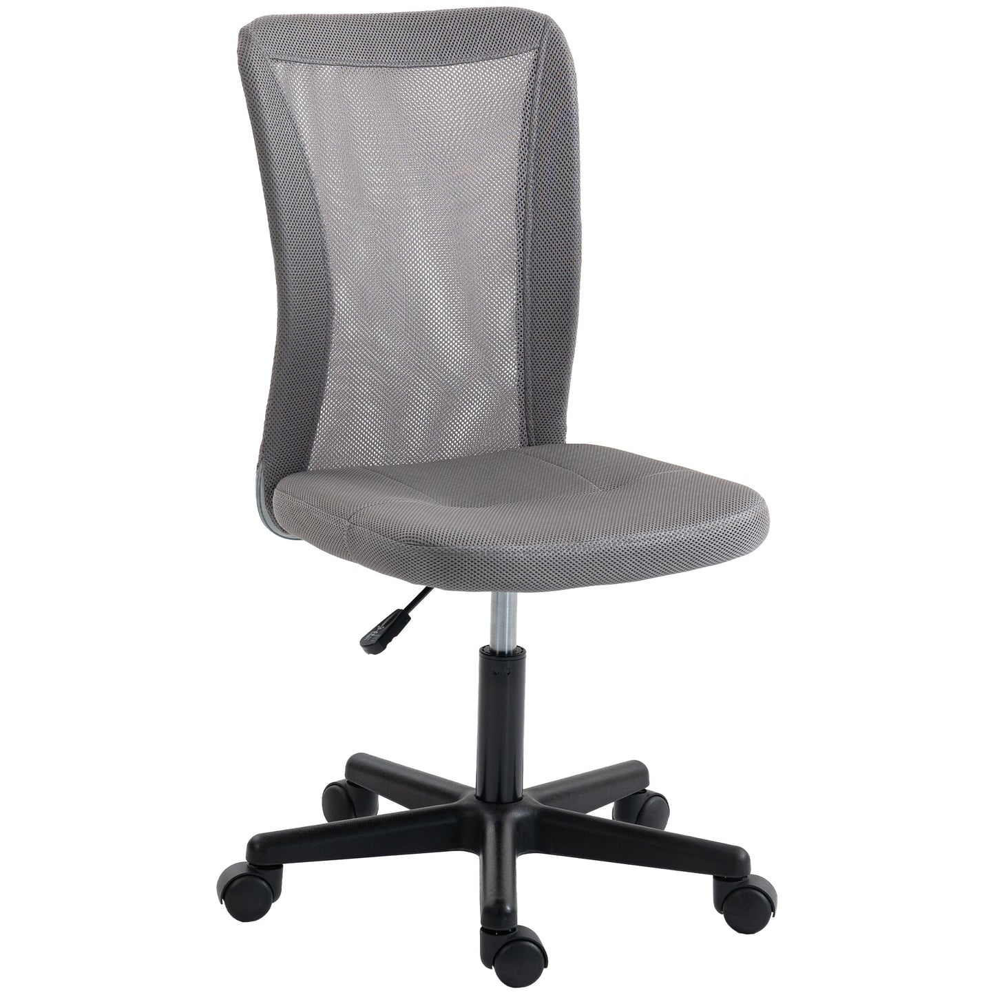 Computer Desk Chair, Mesh Office Chair with Adjustable Height and Swivel Wheels, Armless Study Chair, Grey