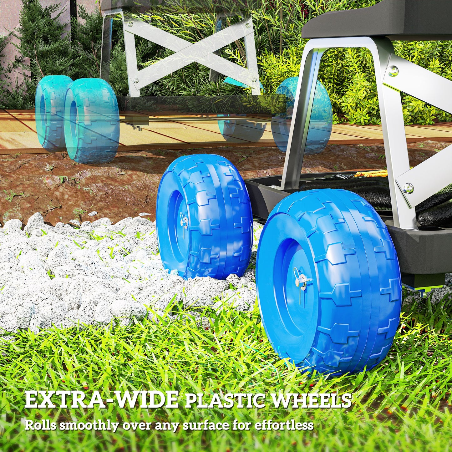 Garden Storage Cart, with Top Seat - Blue