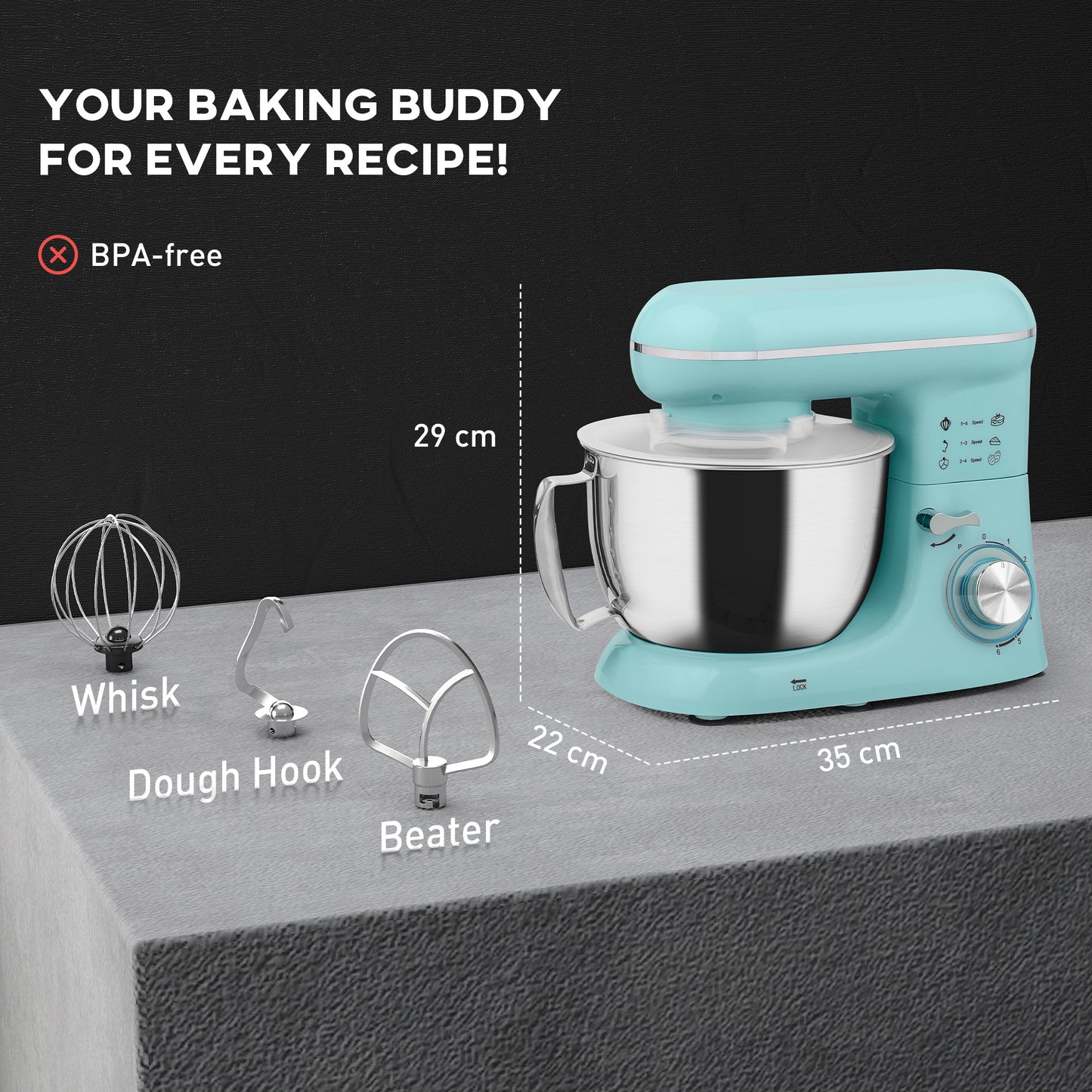 1300W Kitchen Stand Mixer, with Accessories - Blue