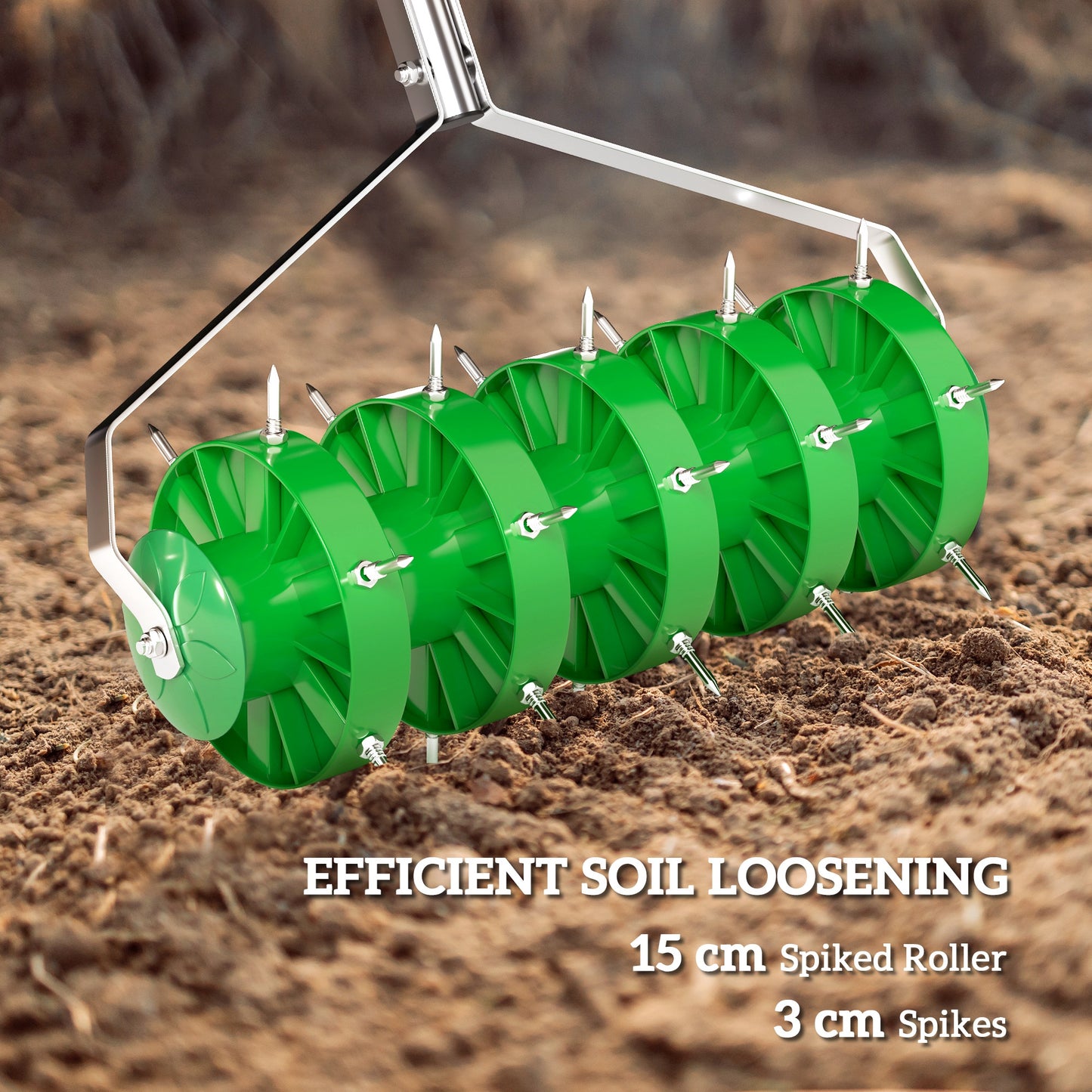Rolling Lawn Aerator, Manual Grass Spike Roller, Heavy Duty Garden Aerator with 3 Piece Detachable Handle and T-bar Grip