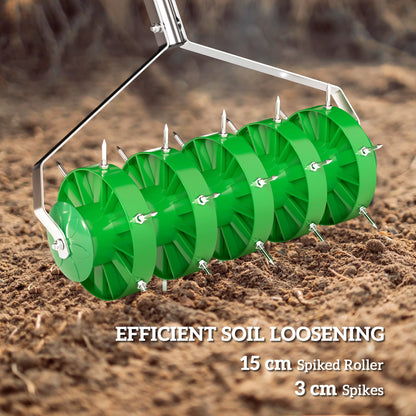 Rolling Lawn Aerator, Manual Grass Spike Roller, Heavy Duty Garden Aerator with 3 Piece Detachable Handle and T-bar Grip