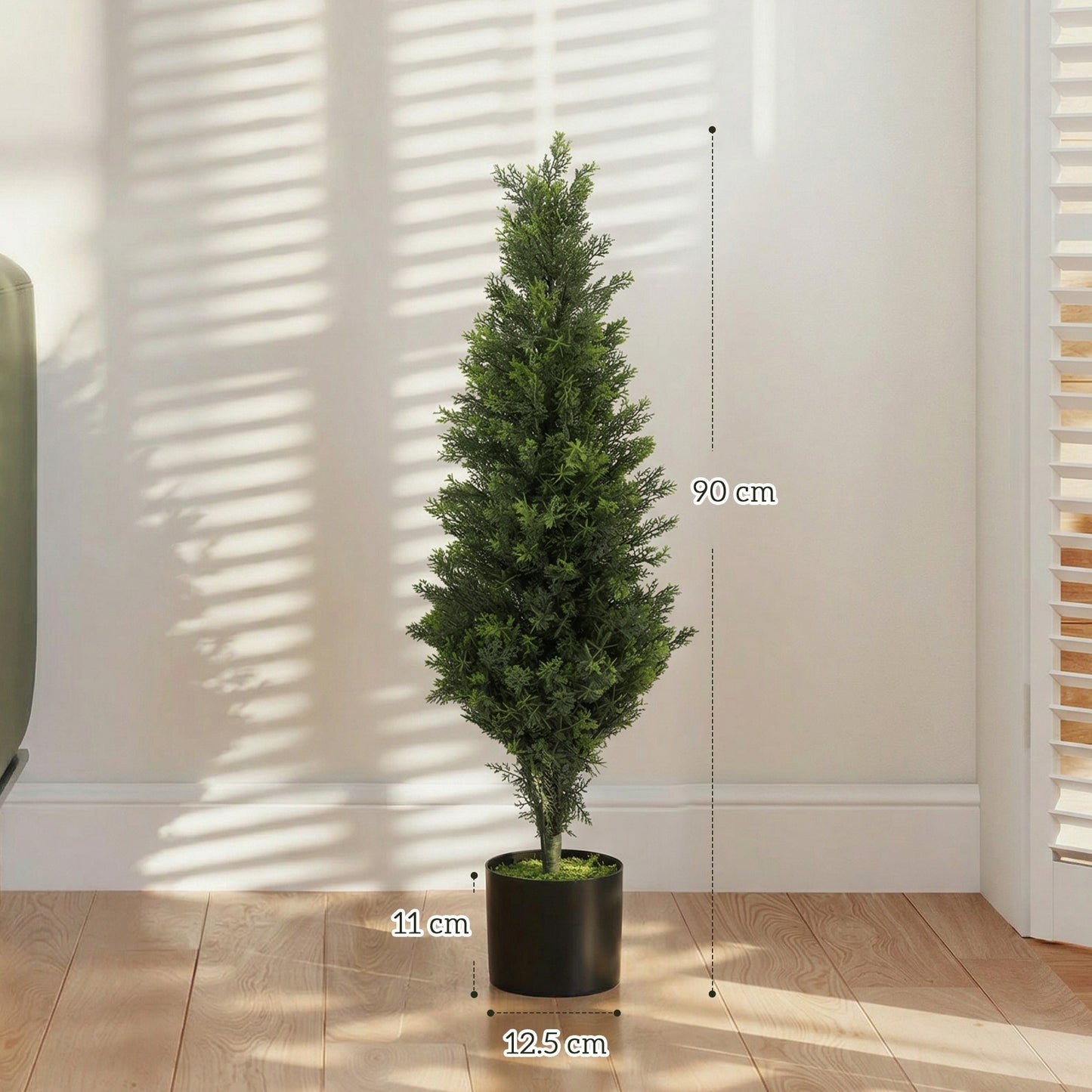 Set of 2 Decorative Artificial Plants Cypress in Weighted Pot, Fake Plant with 564 Leaves, 90cm