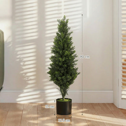 Set of 2 Decorative Artificial Plants Cypress in Weighted Pot, Fake Plant with 564 Leaves, 90cm