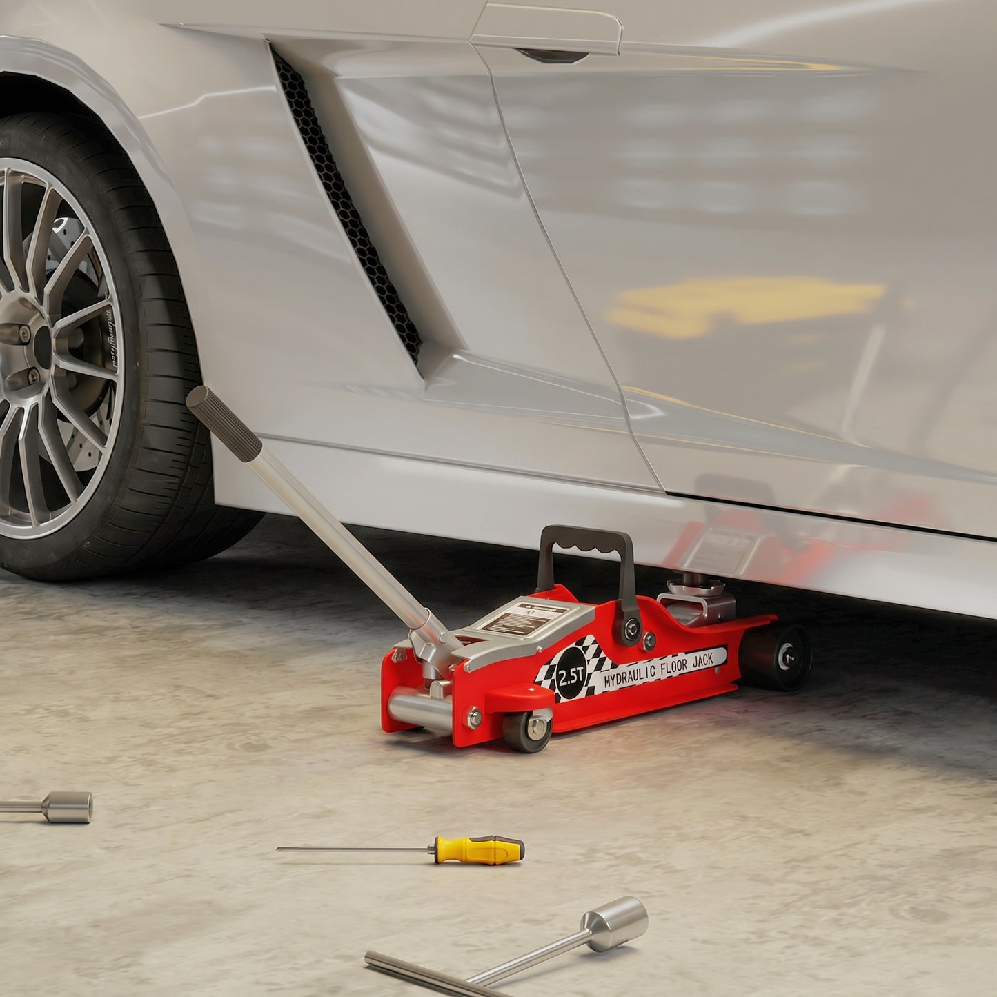 Hydraulic Low Profile Floor Jack, 2.5 Tonne Heavy Duty Steel Trolley Car Jack Lift with 80-360 mm Lifting Range, Wheels