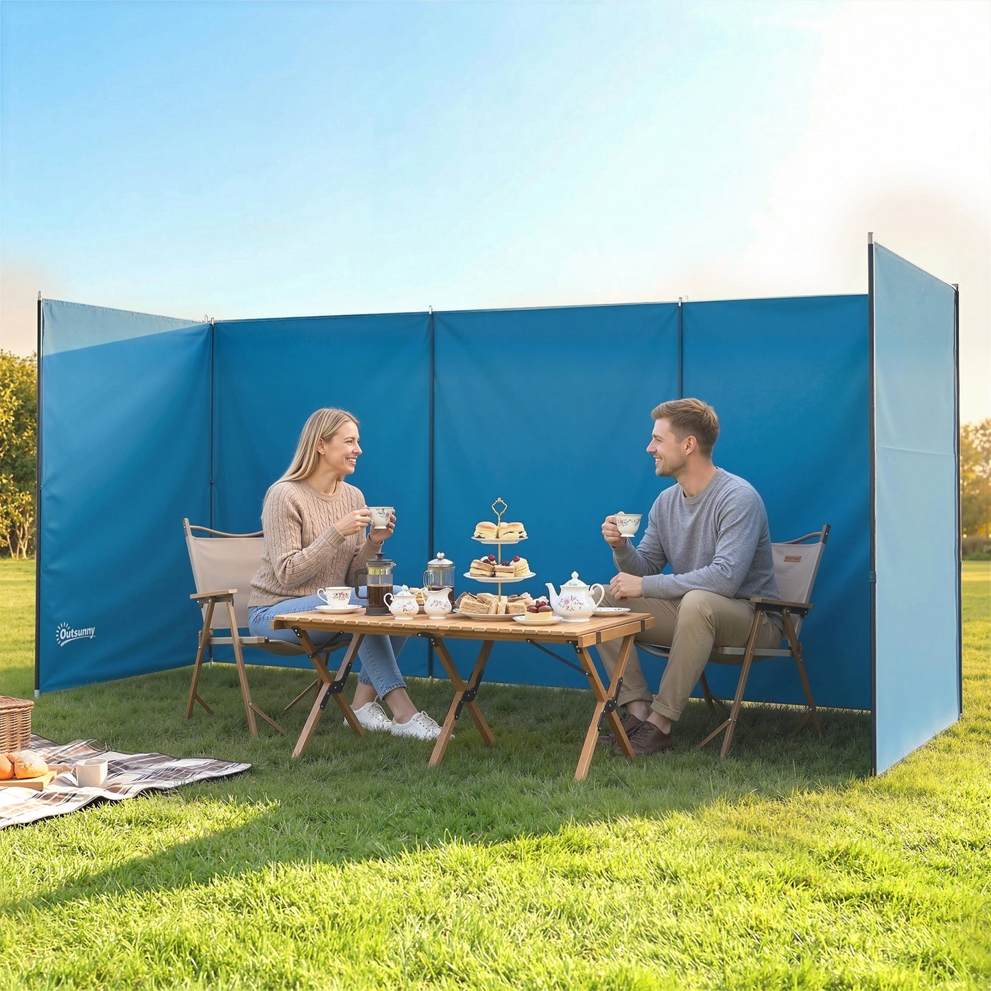 Camping Windbreak, Foldable Portable Wind Blocker w/ Carry Bag and Steel Poles, 780cm x 150cm