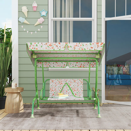 Kids Garden Swing Chair with Adjustable Canopy, Safety Belt, 2 Seater Hammock Swing Bench for Patio, Porch, Green