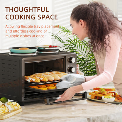 28L Toaster Oven with Double Hotplate, 1600W Countertop MIni Oven with 60 Minute Timer & 230°C Temp Control
