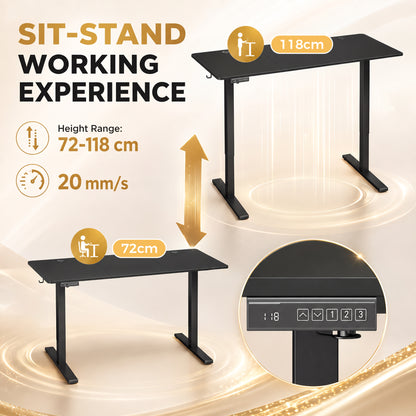 72-118cm Adjustable Electric Standing Desk with LED Display - Black