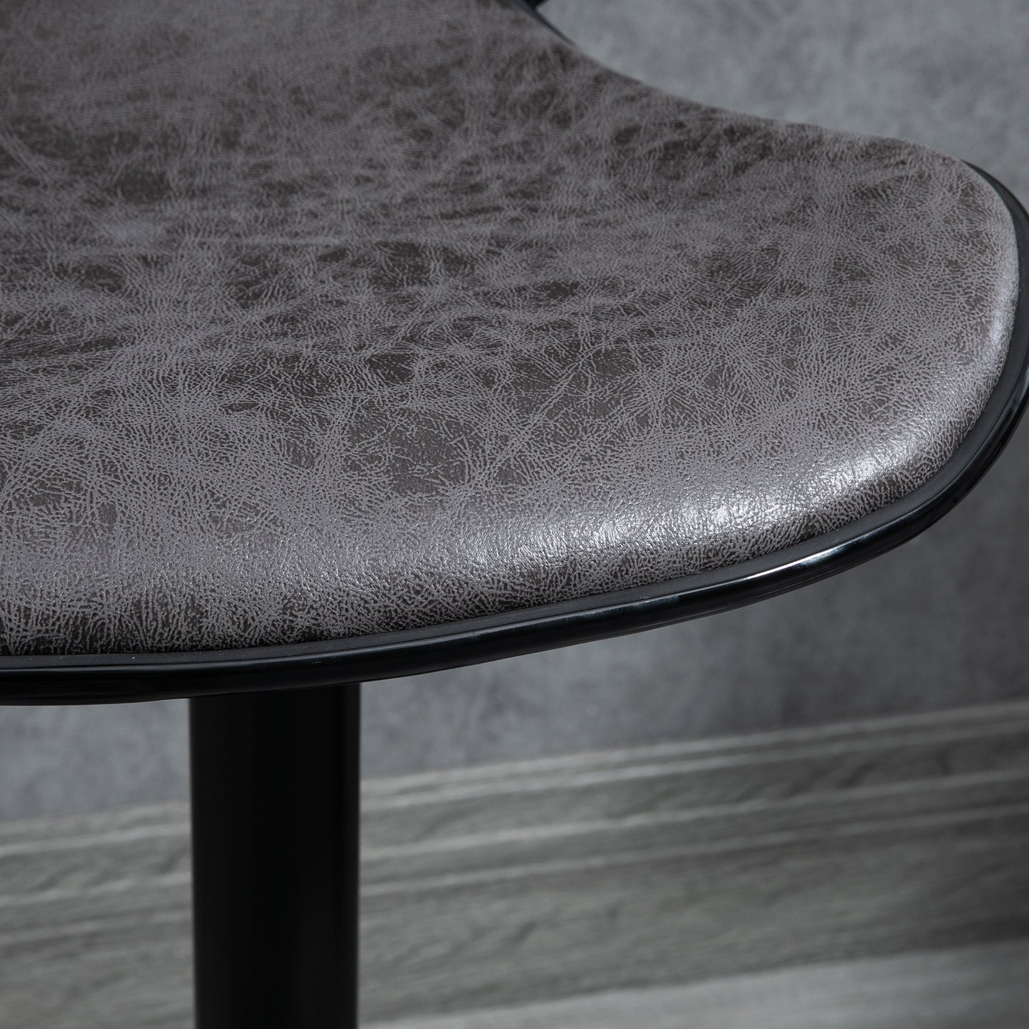Kitchen Stools Set of 2 61-81cm Sitting Height Leather Upholstered Bar Chairs, Dark Grey
