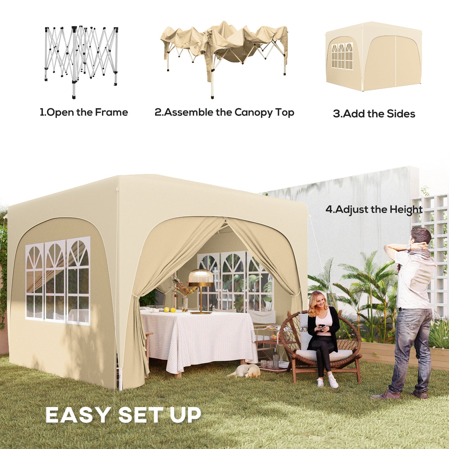 3 x 3m Pop-Up Gazebo Shelter, with Accessories - Sand