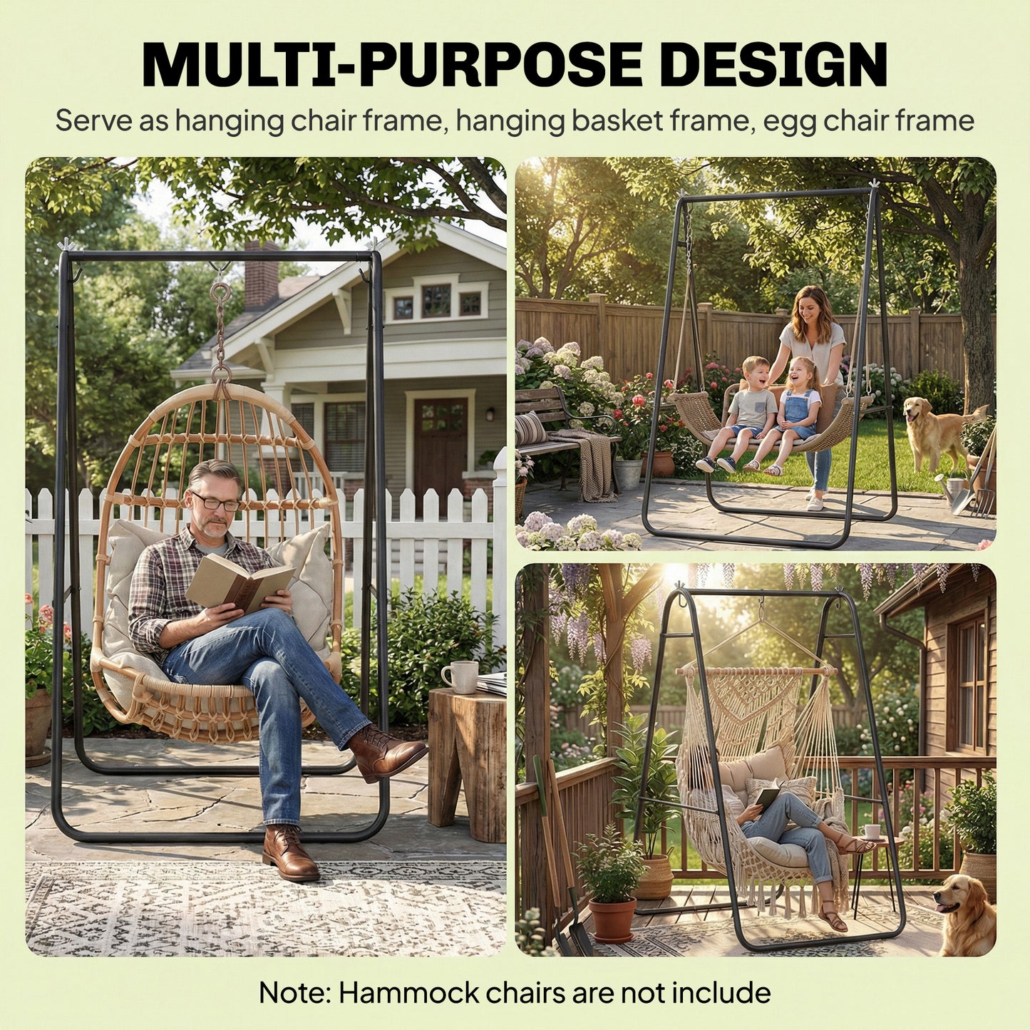 Hammock Chair Stand Only 150KG Load Capacity for Indoor Outdoor, Black