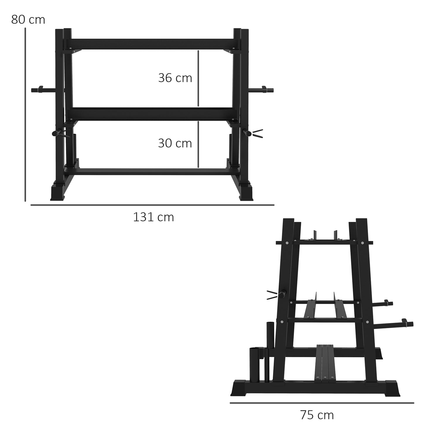 3-Tier Dumbbell Rack, Versatile Weight Rack with 4 Weight Rods for Dumbbells, Kettlebells and Plates (Rack Only)