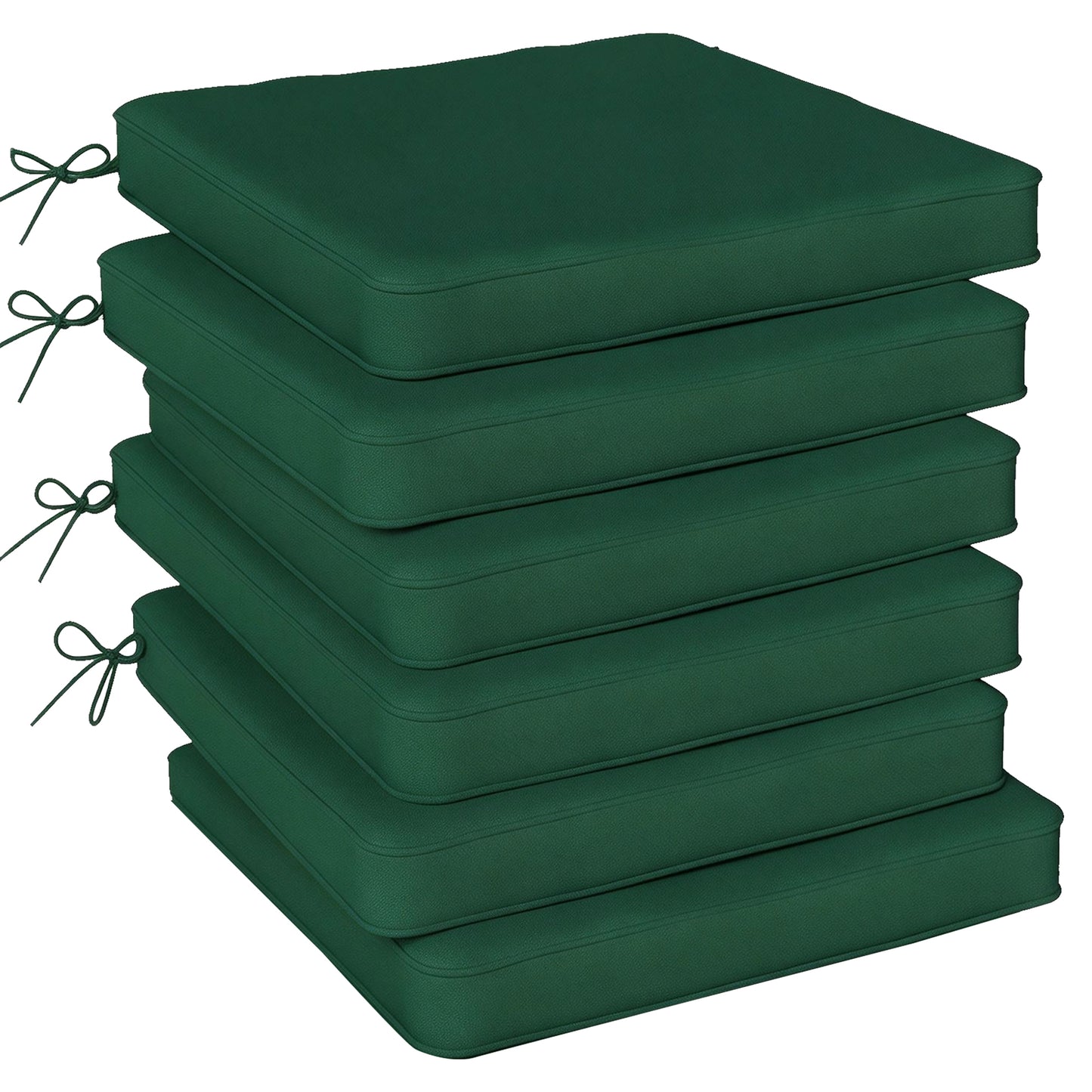 Set of 6 Chair Cushion Seat Pads Dining Chair w/ Straps, Indoor Outdoor Removable Tie On Garden Patio, Green