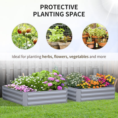 Set of 2 291L Raised Garden Bed, Elevated Galvanised Planter Box for Flowers, Herbs, 100x100x30cm, Grey