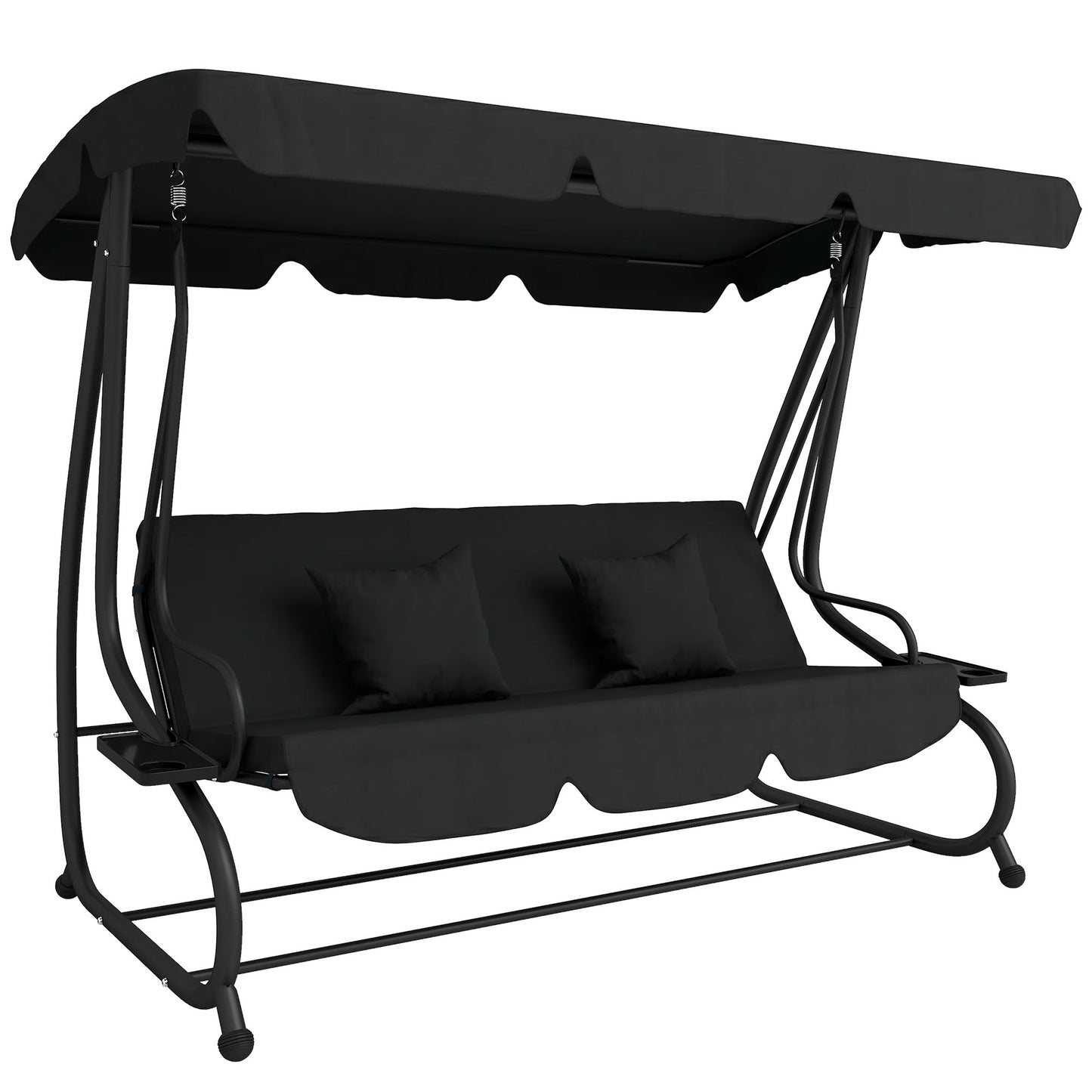 Three-Person garden Swing Chair, with Adjustable Canopy - Black