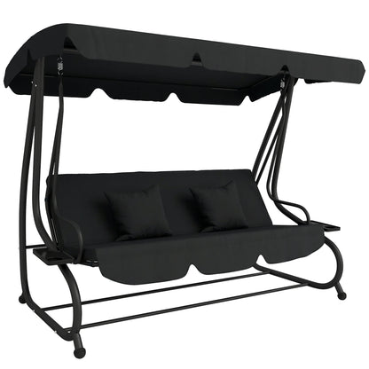 Three-Person garden Swing Chair, with Adjustable Canopy - Black