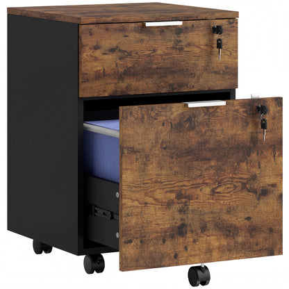 Two-Drawer Lockable Filing Cabinet - Black and Rustic Brown