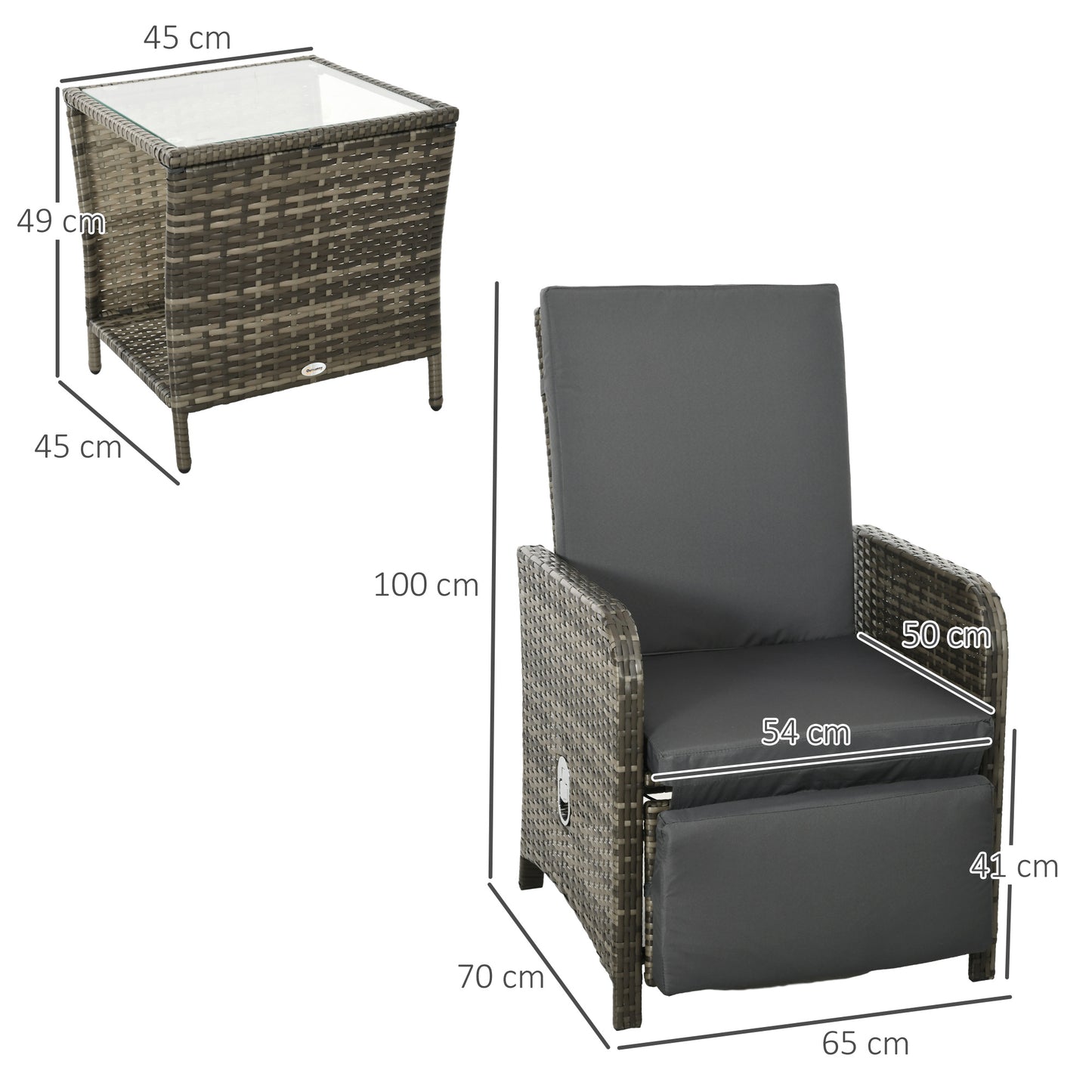 3 Pieces Rattan Bistro Set Balcony Furniture with Cushions, Storage Function - Dark Grey
