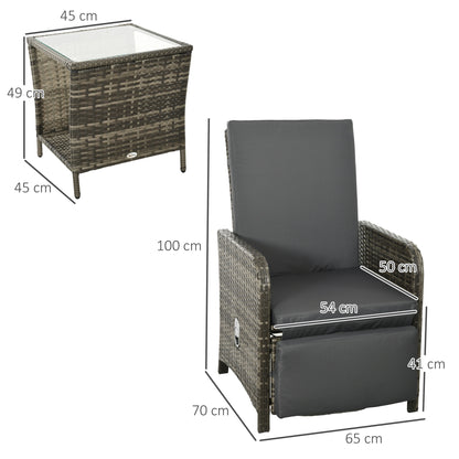 3 Pieces Rattan Bistro Set Balcony Furniture with Cushions, Storage Function - Dark Grey