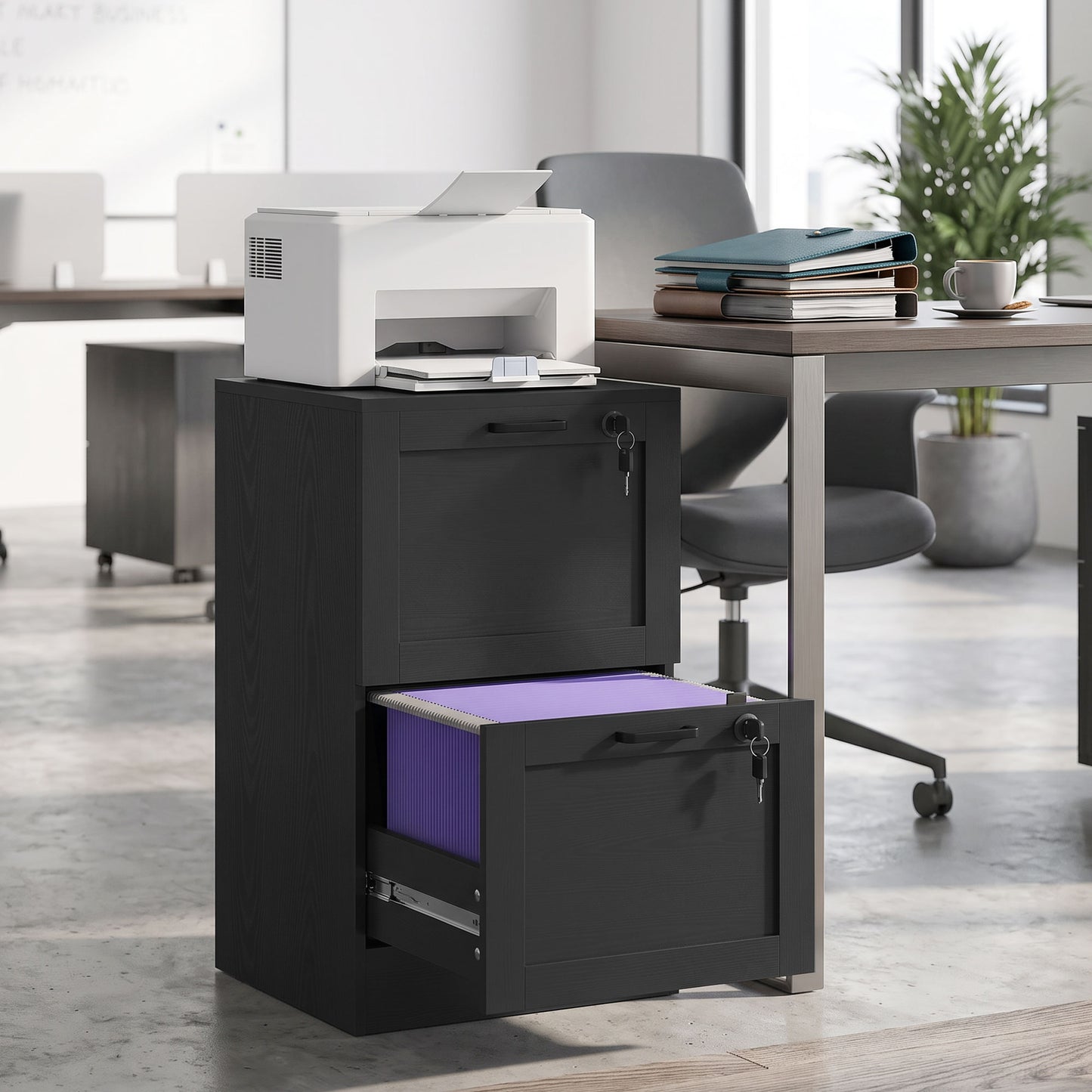 2-Drawer Filing Cabinet with Lock - Black