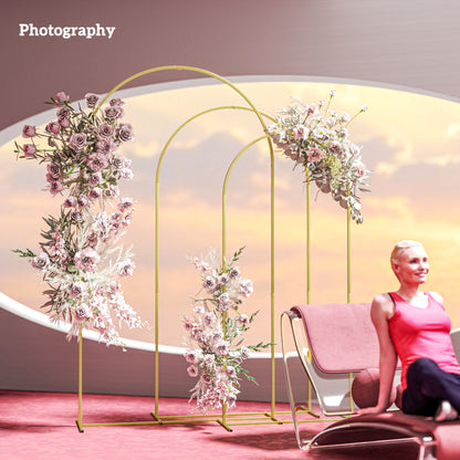 Wedding Arch Frame Set, 2.2, 2, 1.8 m Metal Backdrop Stand Set of 3, Balloon Stand Set for Birthday Party, Bridal Shower