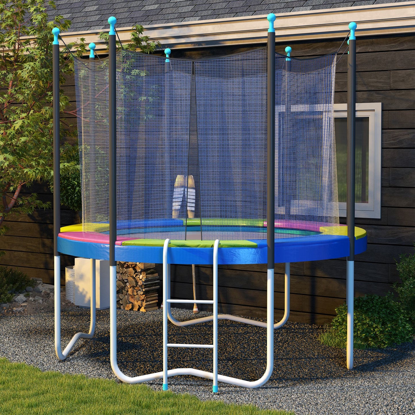 8FT Trampoline Spring Cover, Plastic Trampoline Pad Replacement with Elastic Cord, Waterproof